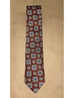 Tom James textured silk necktie in orange, blue and silver